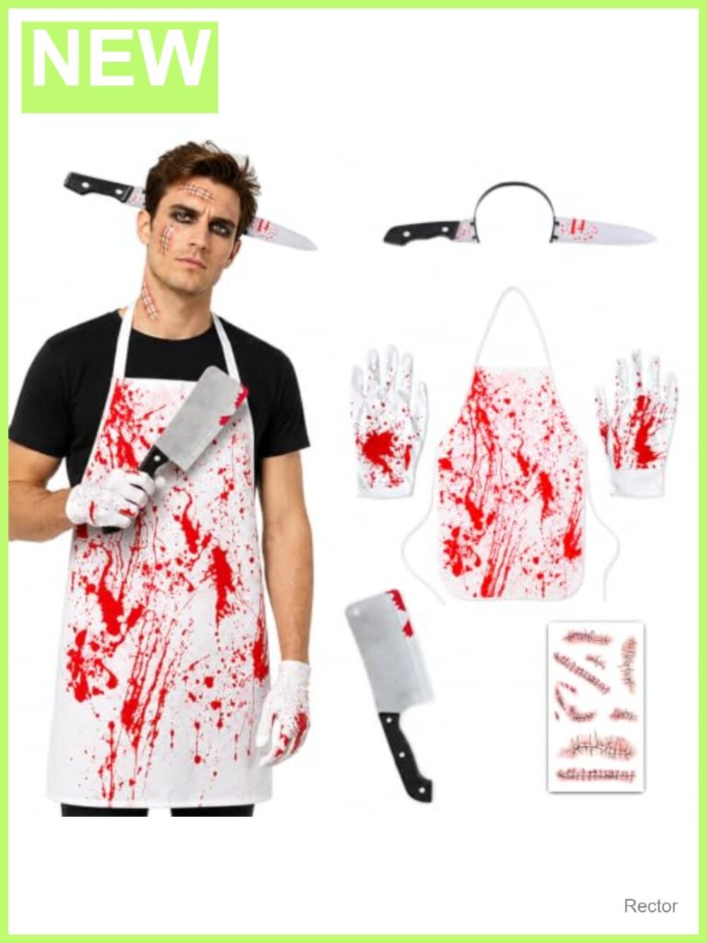 Halloween Butcher Costume Set 5 PCS Apron Fake Knife Adult Horror Party